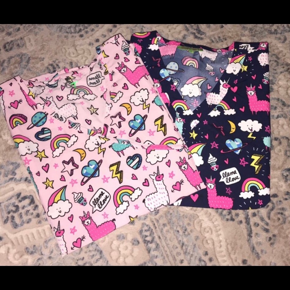 Cute Llama Scrub Tops